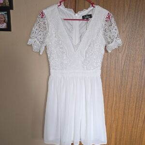 Lulu's Ivory Lace Mini Dress